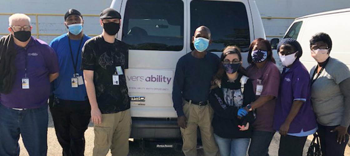 (L-R) James Gleason, Damon Carpenter, Brandon Pyle, James Carson, Brie Breslow-Hacke, Inga Hill, Bernetta Faltz-West and Michelle Brooks from Versabilty in Virginia.